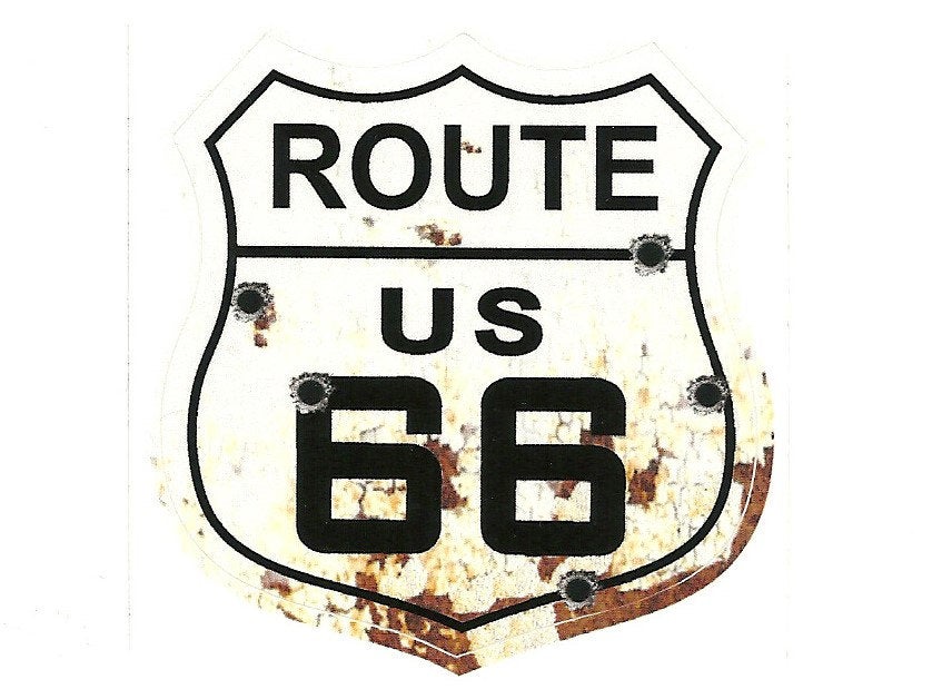 Route 66 Decal – Route 66 Sticker – Souvenir – Road Sign Travel Sticker 3" Travel Gift Rusty Bullet Holes 2.5"