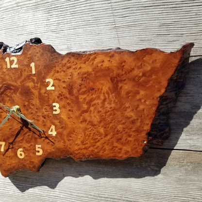 Redwood Clock Handmade Wall Hanging Rustic Wedding Gift Burl Live Edge #357 Mini Wall Clock - California Redwood - Anniversary Gift