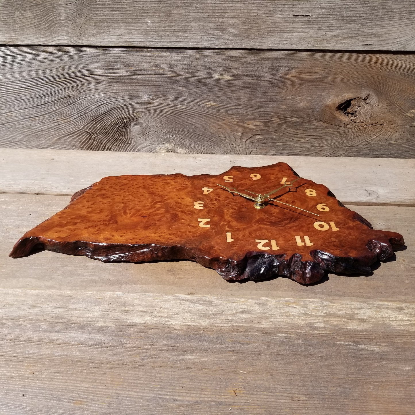 Redwood Clock Handmade Wall Hanging Rustic Wedding Gift Burl Live Edge #357 Mini Wall Clock - California Redwood - Anniversary Gift