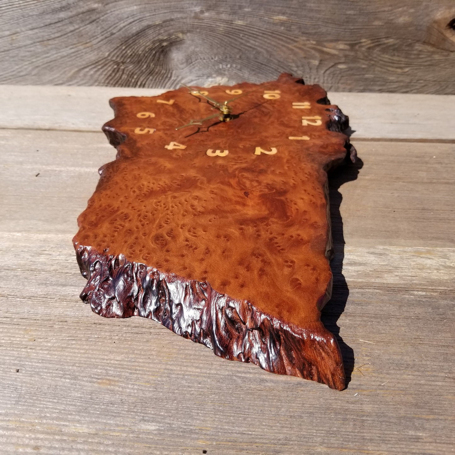 Redwood Clock Handmade Wall Hanging Rustic Wedding Gift Burl Live Edge #357 Mini Wall Clock - California Redwood - Anniversary Gift