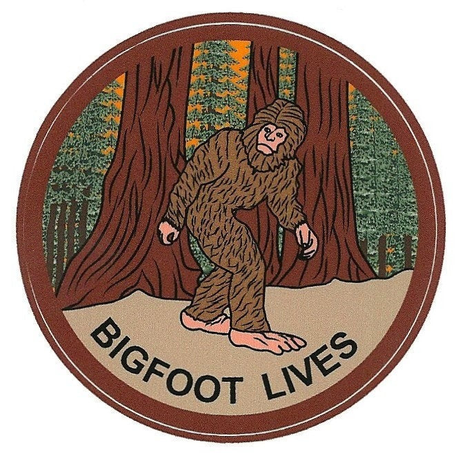 Bigfoot Decal – Bigfoot Sticker – Sasquatch Souvenir – Bigfoot Lives Travel Sticker 3" Circle Travel Gift Redwood Forest Grove Bigfoot Lover